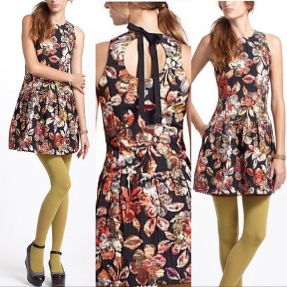 ANTHROPOLOGIE Leifsdottir “Adelita” Brocade Floral Metallic Dress, Size 6 - Picture 4 of 15